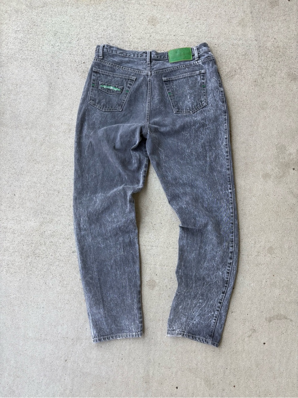 Vintage 90s Code Bleu Stone Wash Grey Tapered Denim Jeans Green Patch 36x34